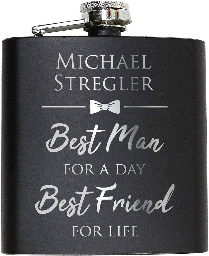 Best Man Flachmann Schwarz mit persönlicher Gravur Geschenk Bester Trauzeuge Best Friend Groomsmen M