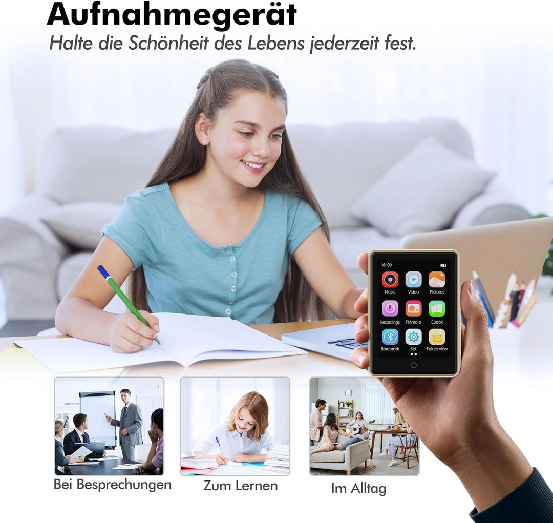 64 GB MP3 Player Bluetooth 5.3 mit Lautsprecher, 2,8 Zoll grosses Display, HiFi-Sound Music playermp