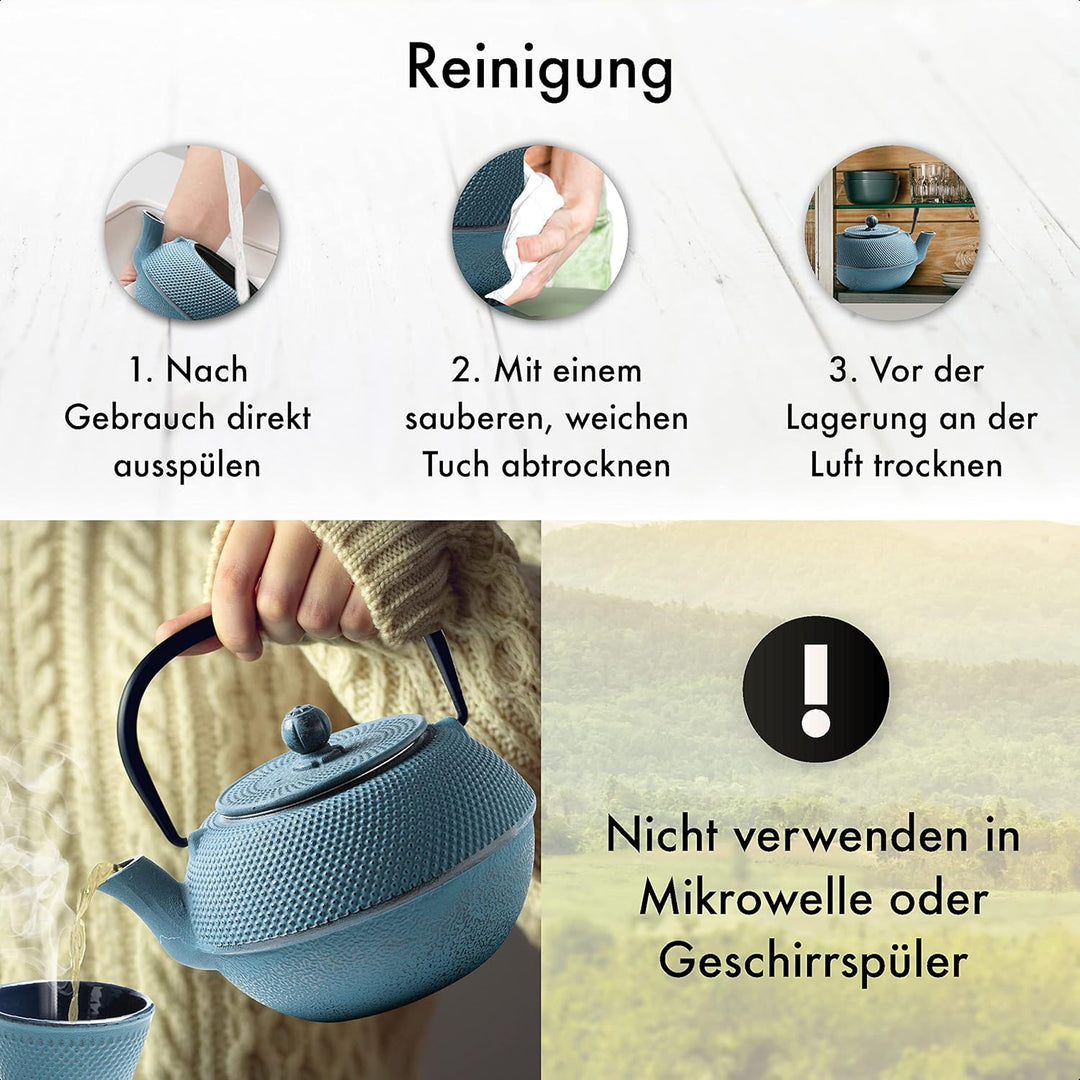 Tealøv TEEKANNE GUSSEISEN 1,1 LITER IN GESCHENKBOX | Komplettes Teeservice | Gusseiserne Teekanne mi