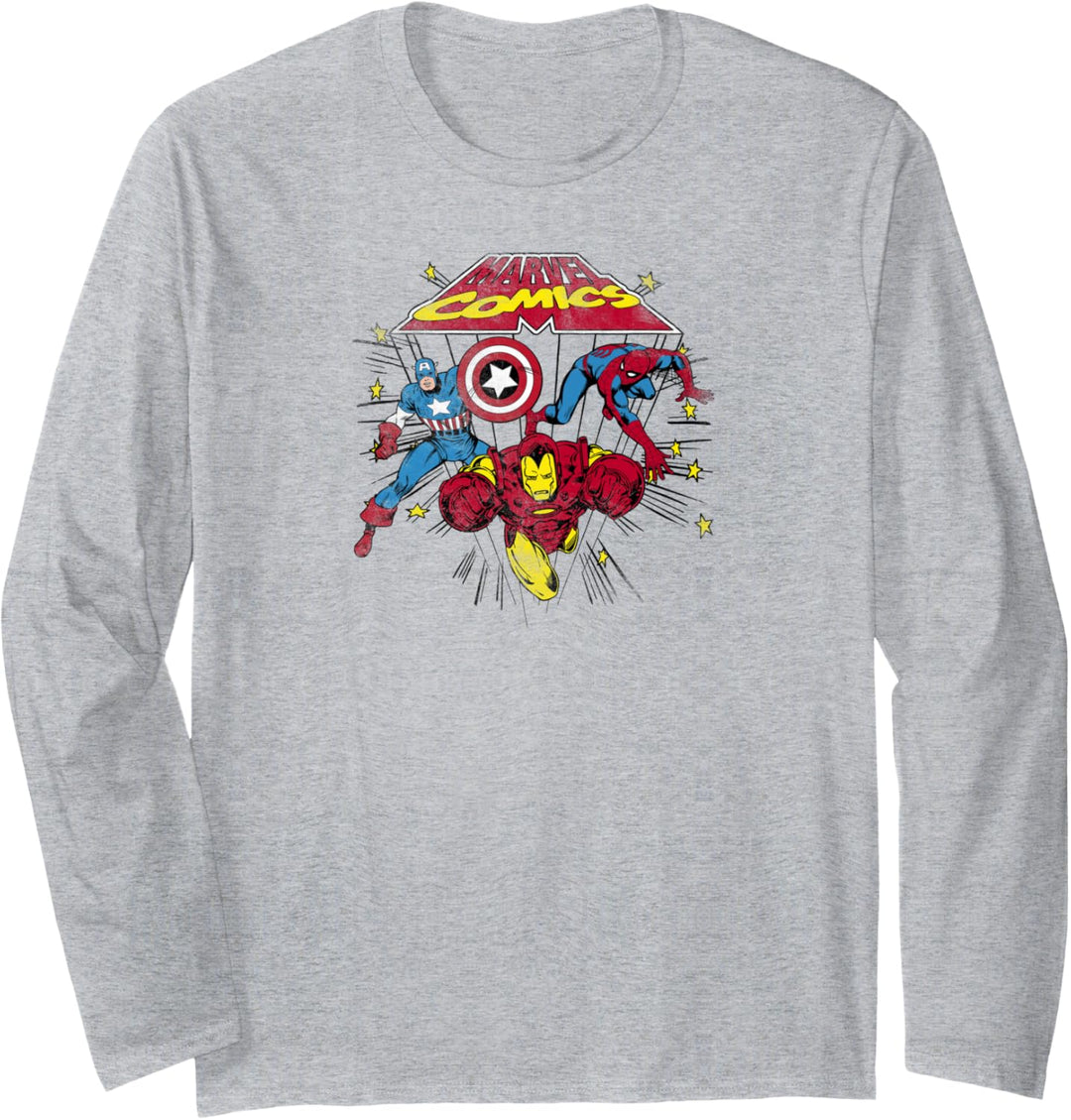 Marvel Captain America Spider-Man Iron Man Retro Langarmshirt