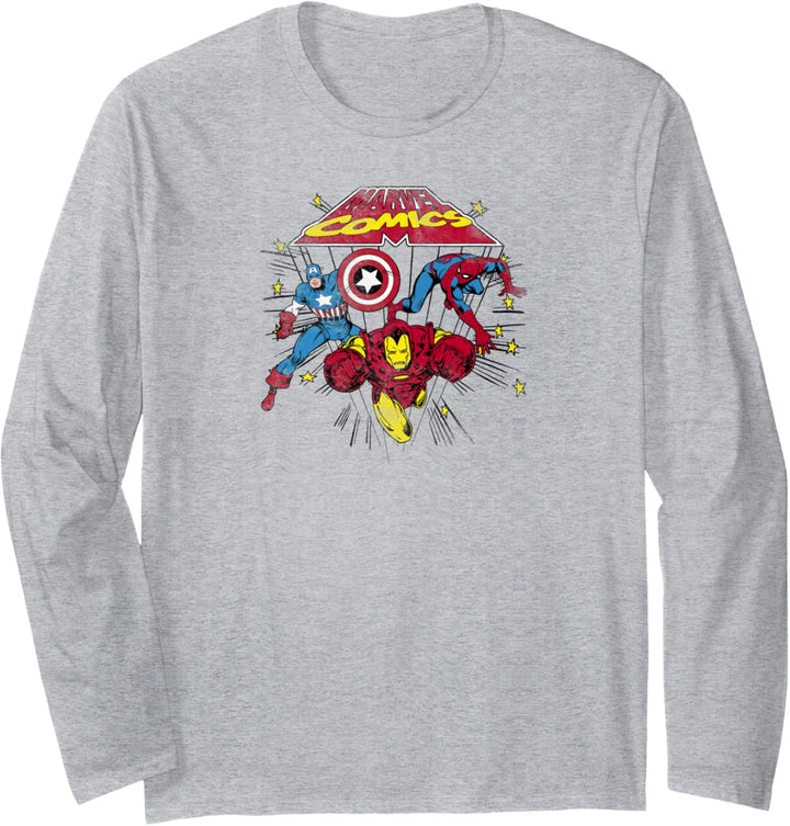 Marvel Captain America Spider-Man Iron Man Retro Langarmshirt