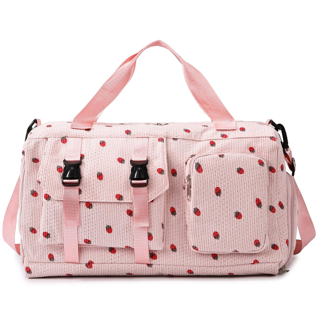 Sporttasche Kinder Mädchen Erdbeere Cord Reisetasche Damen Weekender Schwimmtasche mit Schuhfach und