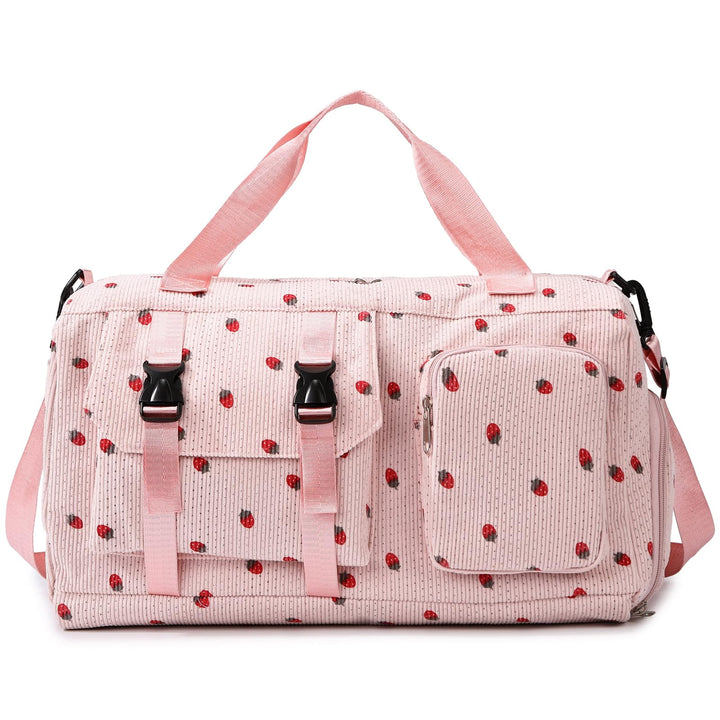Sporttasche Kinder Mädchen Erdbeere Cord Reisetasche Damen Weekender Schwimmtasche mit Schuhfach und