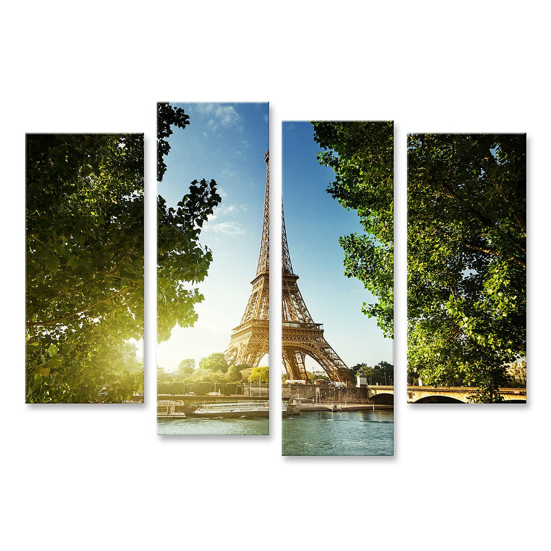 islandburner Bild auf Leinwand Eiffelturm Paris Bilder Wandbilder Poster Leinwand 130x80cm - 4 Teile