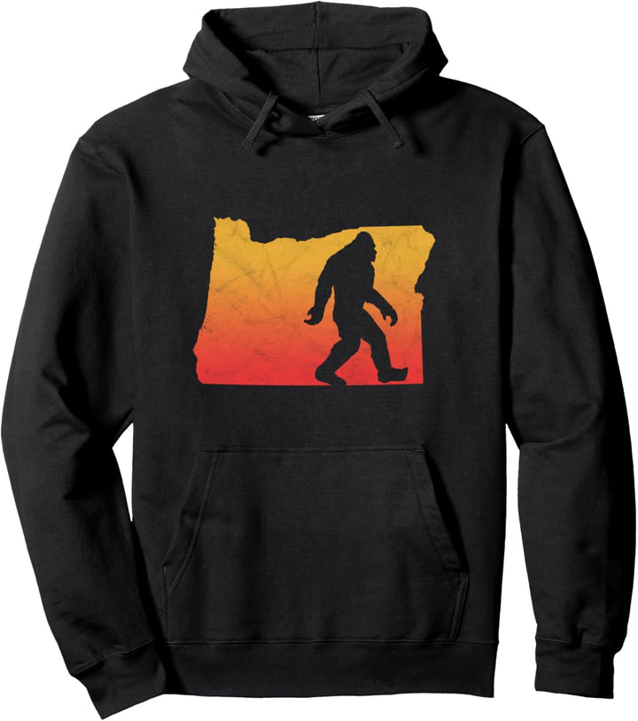 Retro State of Oregon Bigfoot Believer Vintage Sunset Design Pullover Hoodie