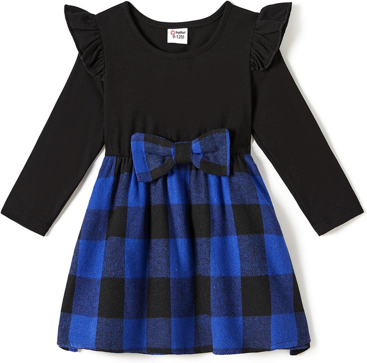 PATPAT Familien Outfit Set-Langarm, Mutter Tochter Kleid und Partnerlook Hemd, Family Matching Outfi