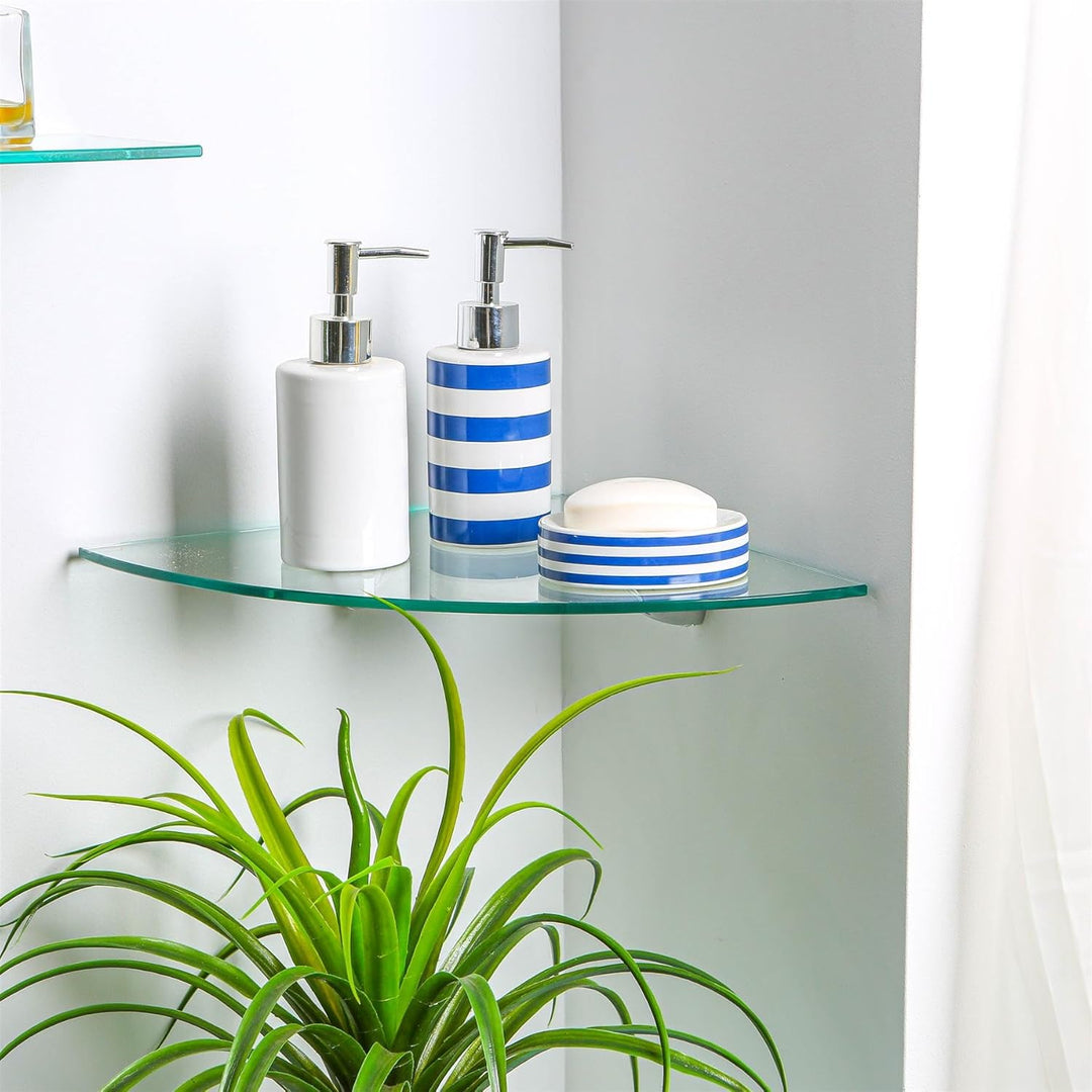 Harbour Housewares 2X Klar 30cm Schwebende Eckregale aus Glas - Badezimmer Dusche Küche Regale Lager
