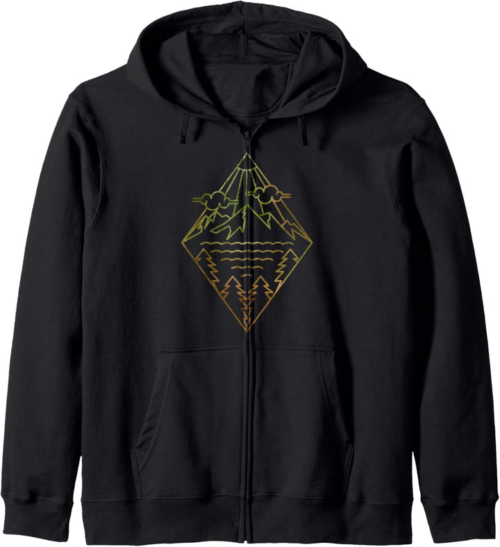 Mountain Trees And Sunshine Line Art Kapuzenjacke