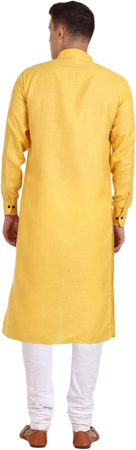Royal Kurta Angarakha Herren Pyjama-Set aus Baumwolle, 55 Gelb
