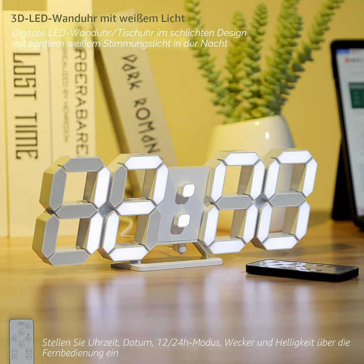 KOSUMOSU Digitaluhr 3D LED Wanduhr 9.7 Zoll, Tischuhr Grosses Display Digitale Wanduhr Schreibtischu