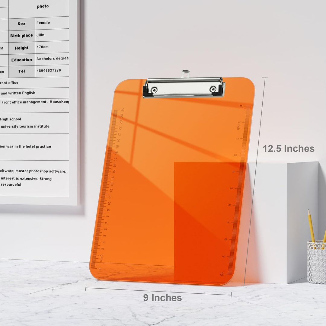 Piasoenc 6 Pack Plastic Clipboards,Translucent Clip Board with Low Profile, Purple Clipboard with Ru