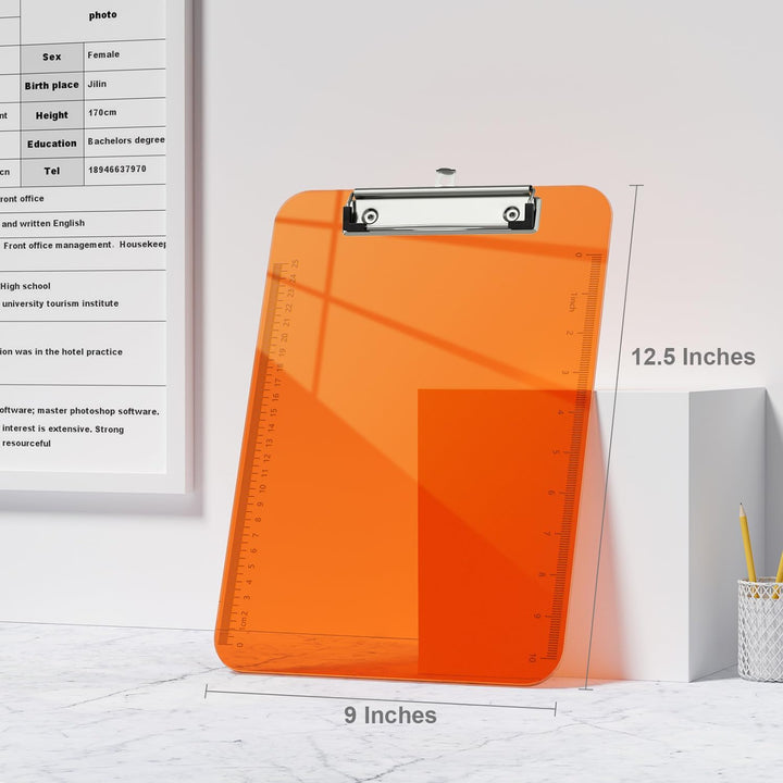 Piasoenc 6 Pack Plastic Clipboards,Translucent Clip Board with Low Profile, Purple Clipboard with Ru