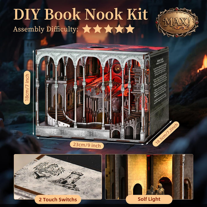 DIY Book Nook Kit, DIY Puppenhäuser Miniatur Haus Kit 3D Puzzle Buchstützen aus Holz, Kreative Gesch