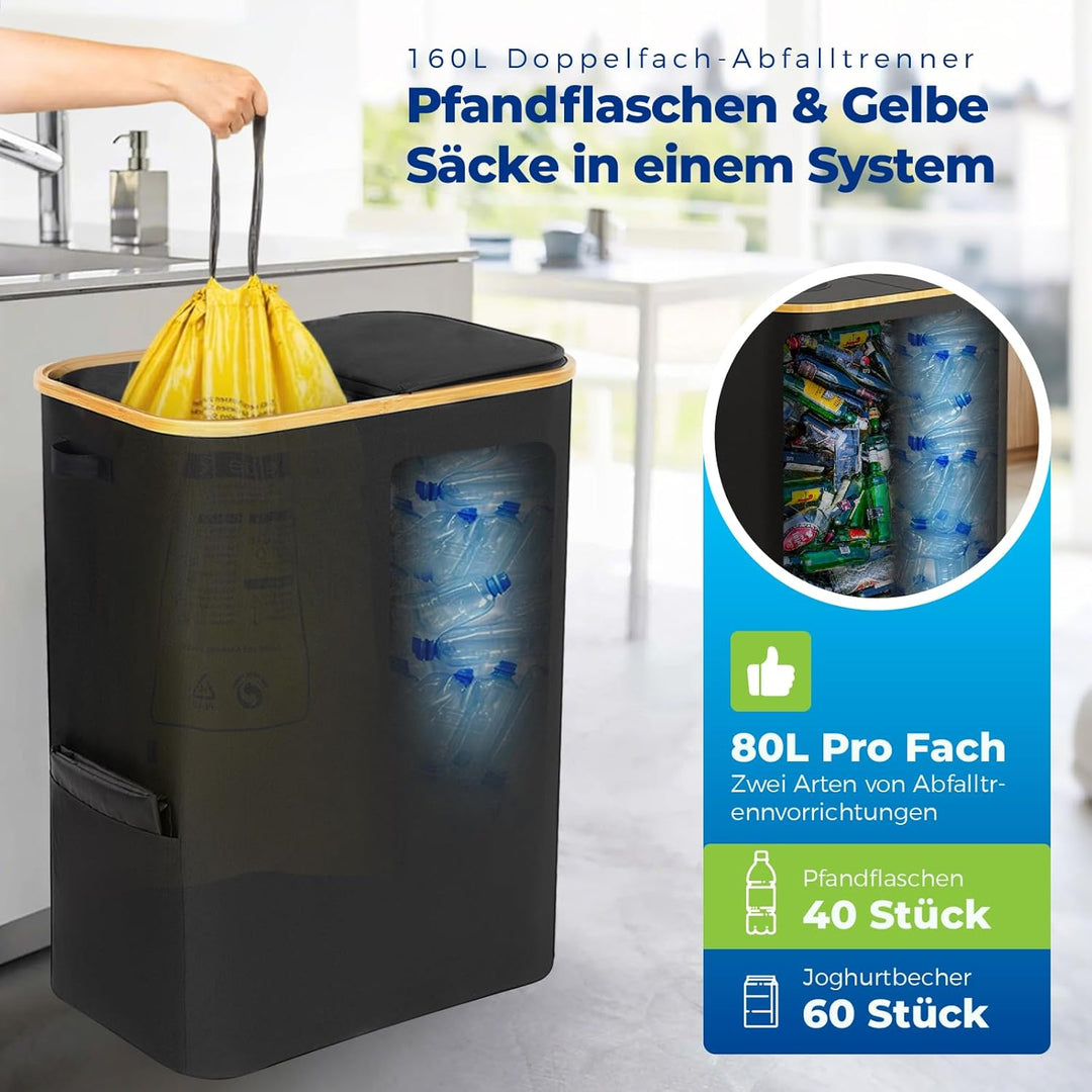 160L Gelber Sack Ständer + Pfandflaschen Sammelbehälter 2-in-1,Für 60L-120L Gelber Sack，Gelber Sack