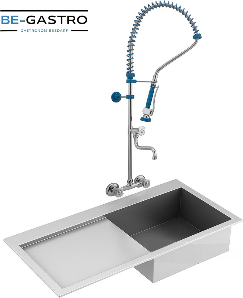 BE-GASTRO I Profi Gastro Geschirrbrause Zweiloch "Premium" Wandarmatur inkl. Wasserhahn, Mischbatter