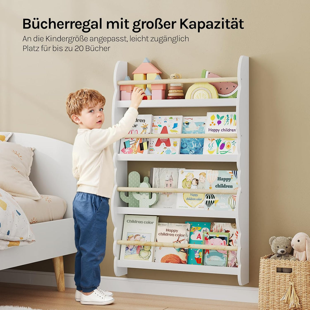 WOLTU Kinder Bücherregal Wand, Bücher-Organizer mit 4 Ablagen, Kinderregal für Buchaufbewahrung, Wan