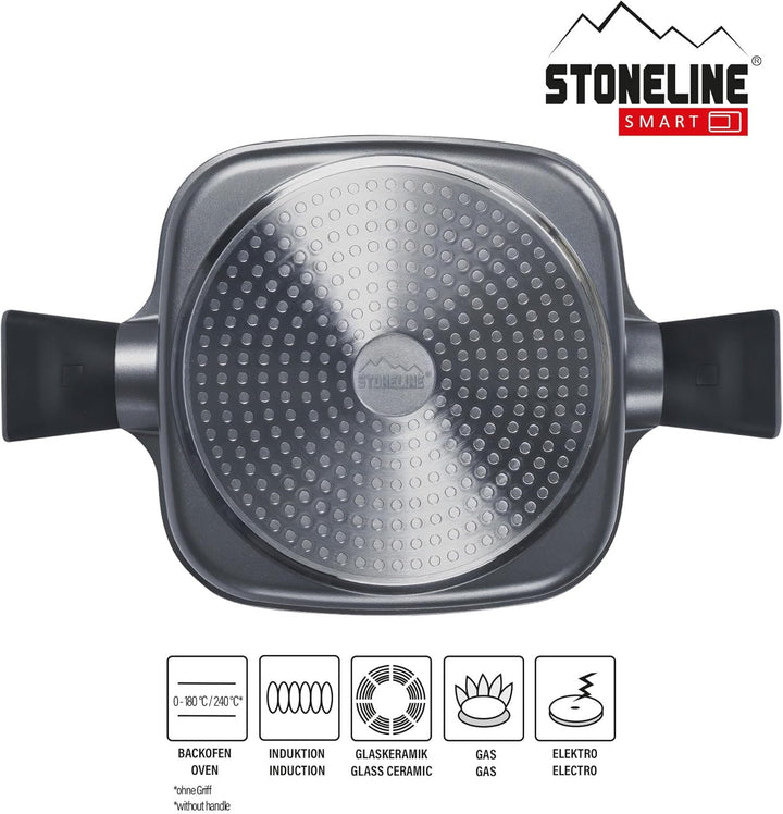 STONELINE SMART Servierpfanne 24 cm, Eckige Pfanne mit Deckel, Abnehmbarer Griff, Aluguss Pfanne Ind