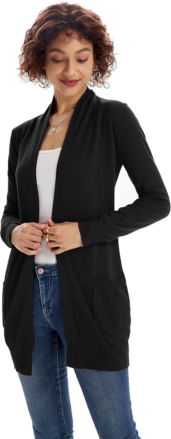 GRACE KARIN Damen Langarm Offene Strickjacke Lang Strickmantel Cardigan | Langarm, lang, Offene, mit
