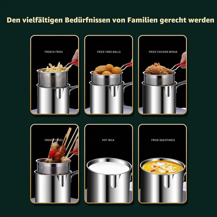 Mini Fryer Frittyer Edelstahl Fritteuchsen Topf mit Anti Scenen Griff Fritteuchsenpfanne mit Korb Mi