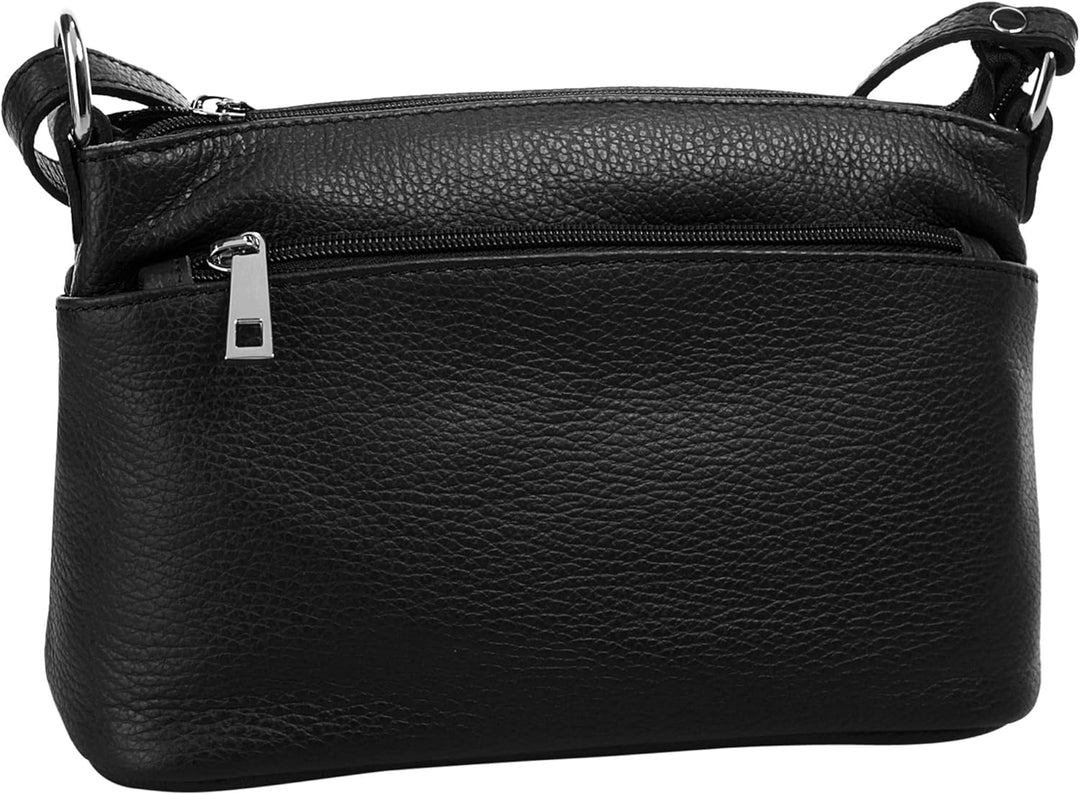 Umhängetasche Echt Leder Damen Made in Italy, Crossbody Bag, Messenger Bag mit Reissverschluss, Schu
