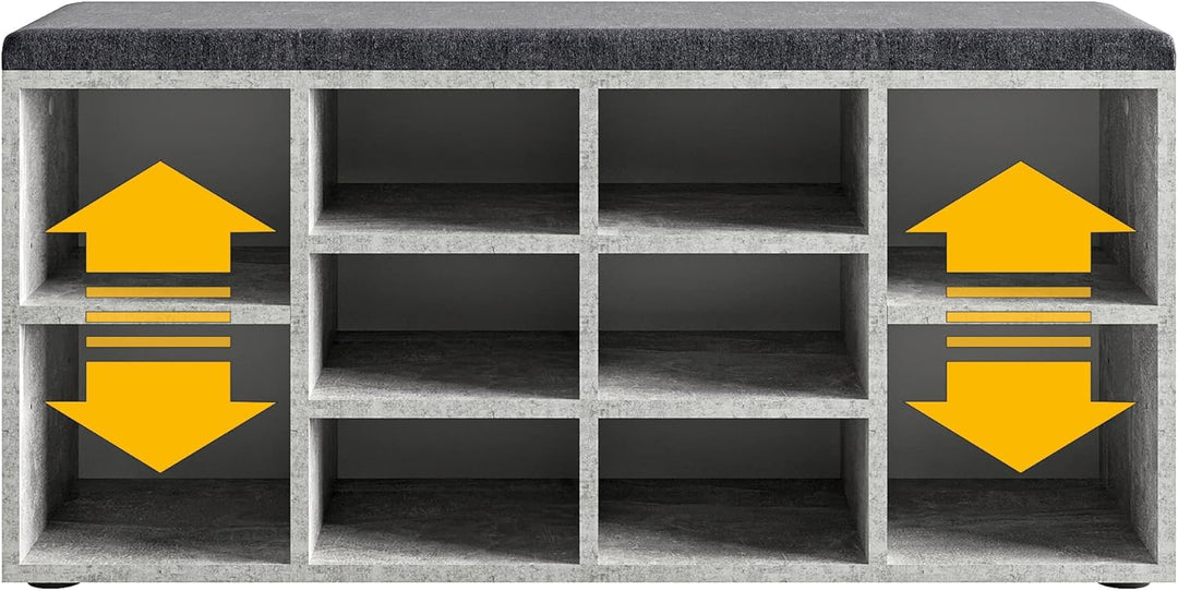 KOMTO Schuhbank mit Sitzfläche - Schuhregal Beton 104 x 50 x 30 cm Schuhschrank mit Sitzbank Flur Ba
