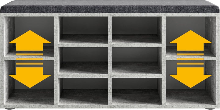 KOMTO Schuhbank mit Sitzfläche - Schuhregal Beton 104 x 50 x 30 cm Schuhschrank mit Sitzbank Flur Ba