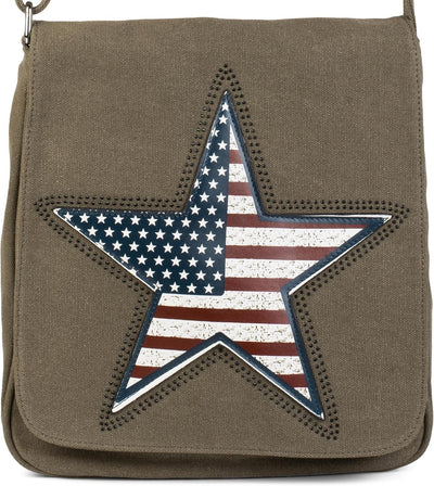 styleBREAKER Canvas Umhängetasche mit USA Stern Applikation, Schultertasche, Tasche, Unisex 02012115