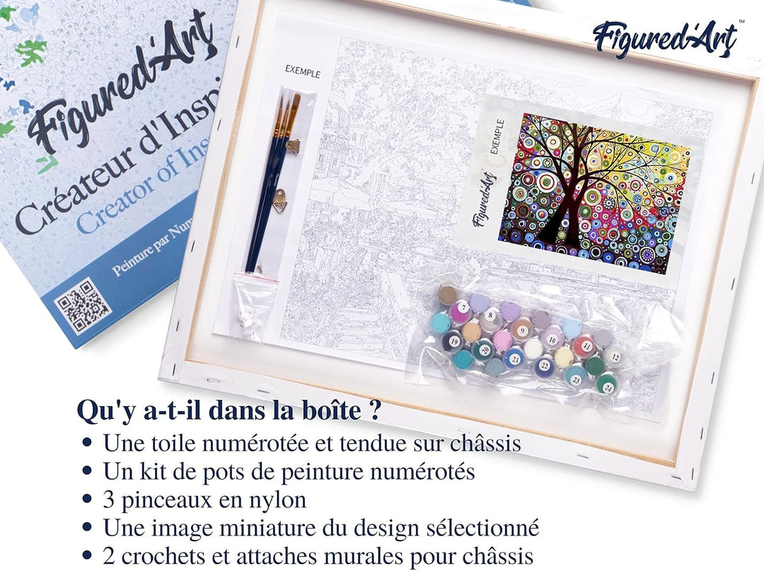 Figured'Art Malen Nach Zahlen Erwachsene Mit Rahmen Baum im Buntglaseffekt - Paint by Numbers Bastel
