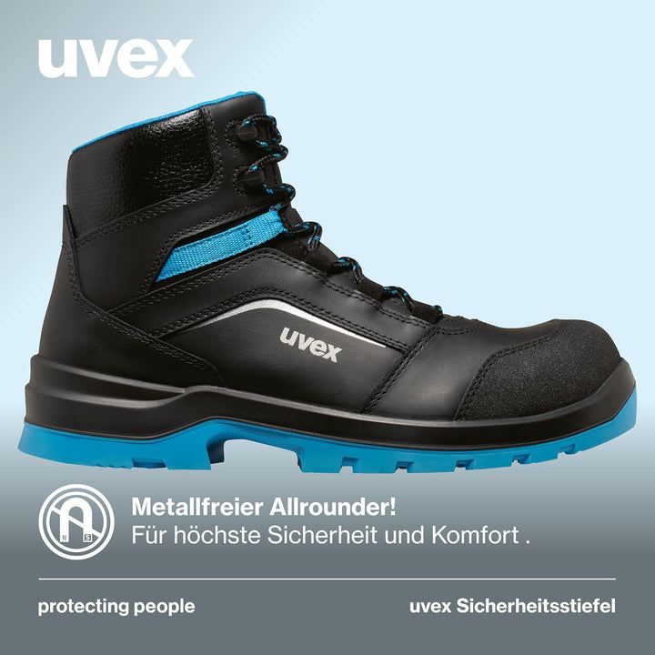 Uvex 2 xenova Sicherheitsstiefel S3 SRC, Schnürstiefel, Arbeitsschuhe für Herren, Schwarz/Grün 39 EU