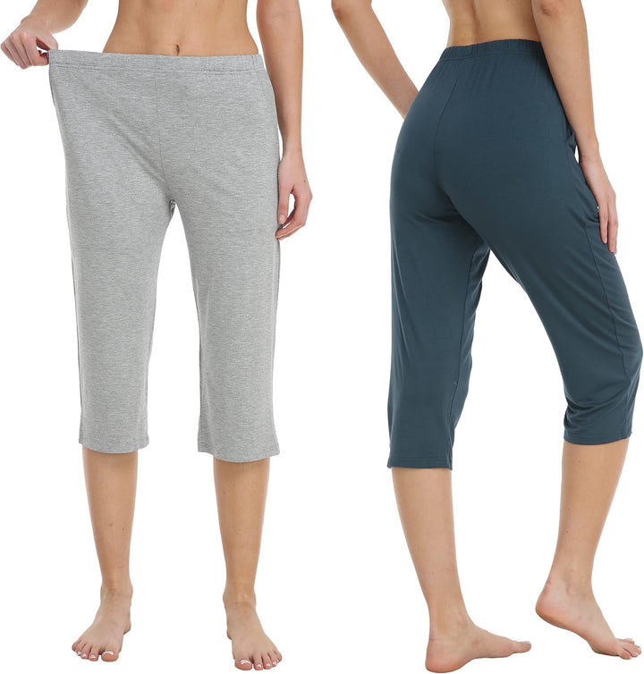 MoFiz Damen Schlafanzughose 3/4 Lang Schlafhose Modal Nachtwäsche Weich Pyjamahose Freizeithose mit