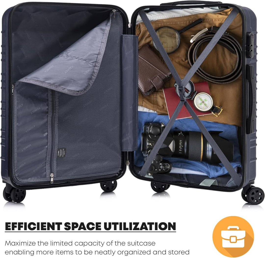 Koffer Suitcase L Dunkelblau, Trolley Reisekoffer, Rollkoffer Handgepäck mit 4 Rollen 360°, Hartscha
