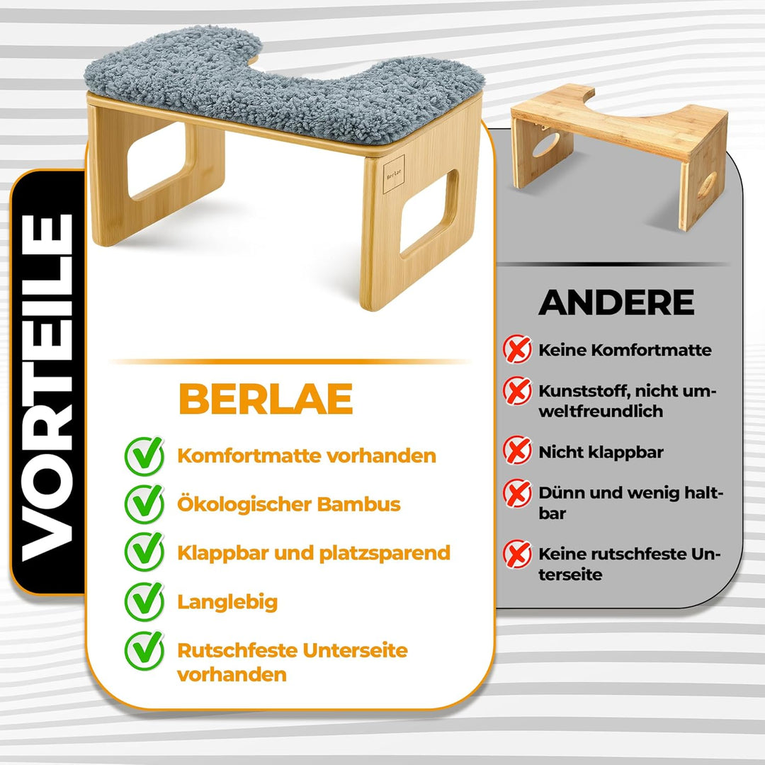 Bambus Toilettenhocker Erwachsene mit Komfortmatte – Klohocker Erwachsene Klappbar & Langlebig, Falt