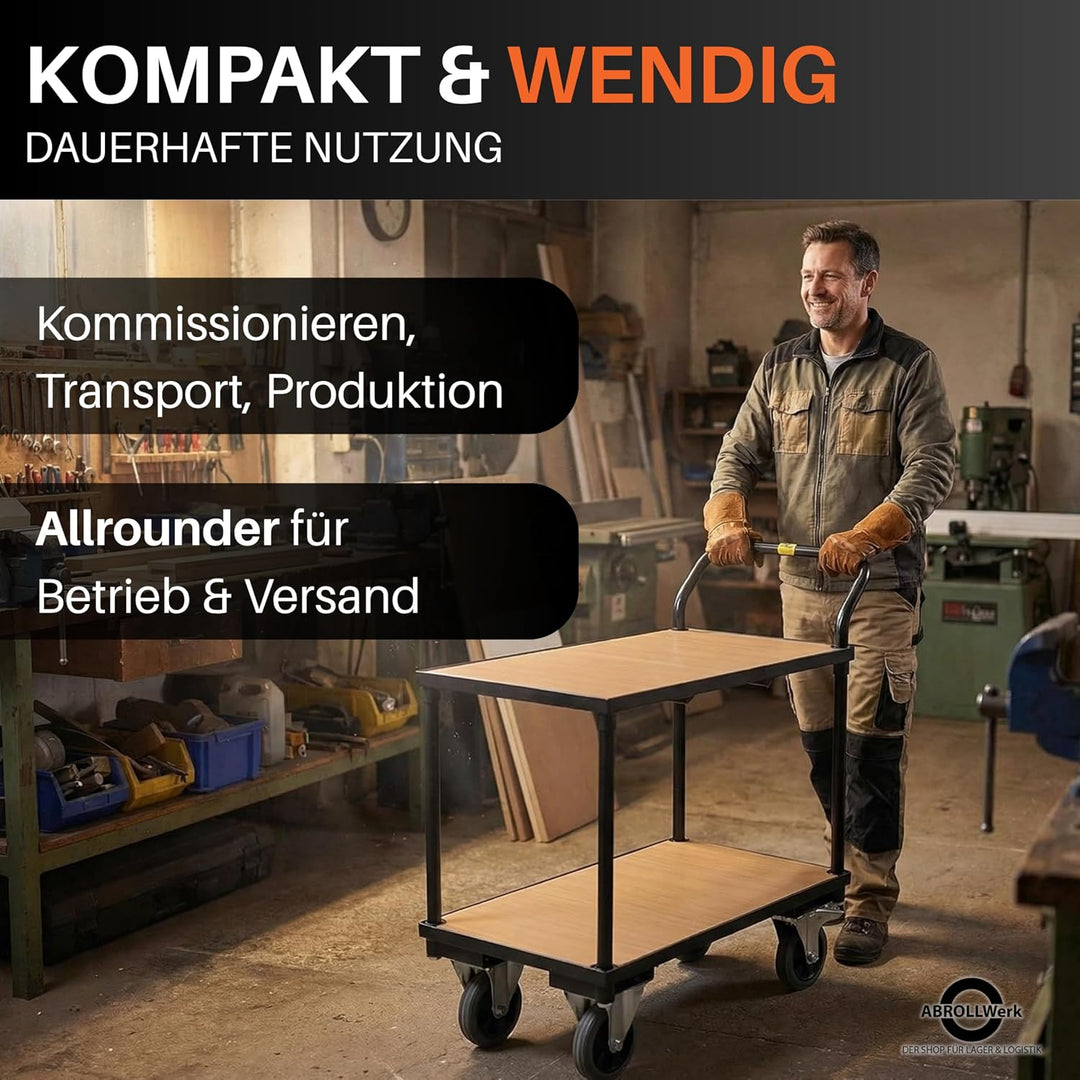 Rollwagen mit 2 Ebenen (400 kg) – Plattformwagen/Rollwagen aus Stahl, Etagenwagen mit Vollgummireife