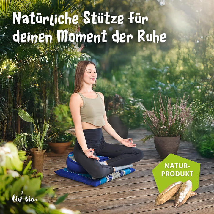 livasia Meditationsset L, Yogaset mit Kissen und Matte, Pouf, Yogamatte und Yogakissen mit Kapok han