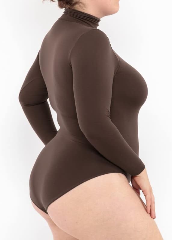 LEELA LAB Langarm Bodysuit mit Rollkragen Damen Grösse Grössen, Verstellbarem Verschluss, Nahtloser