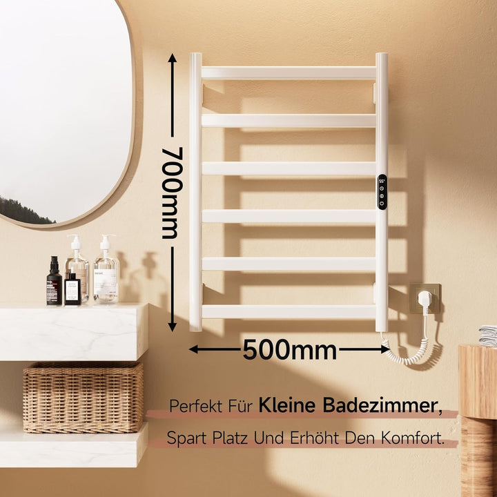 Elektrischer Badheizkörper,Weiss handtuchheizkörper elektrisch,Die Abmessungen sind:700×500 mm,Mit L