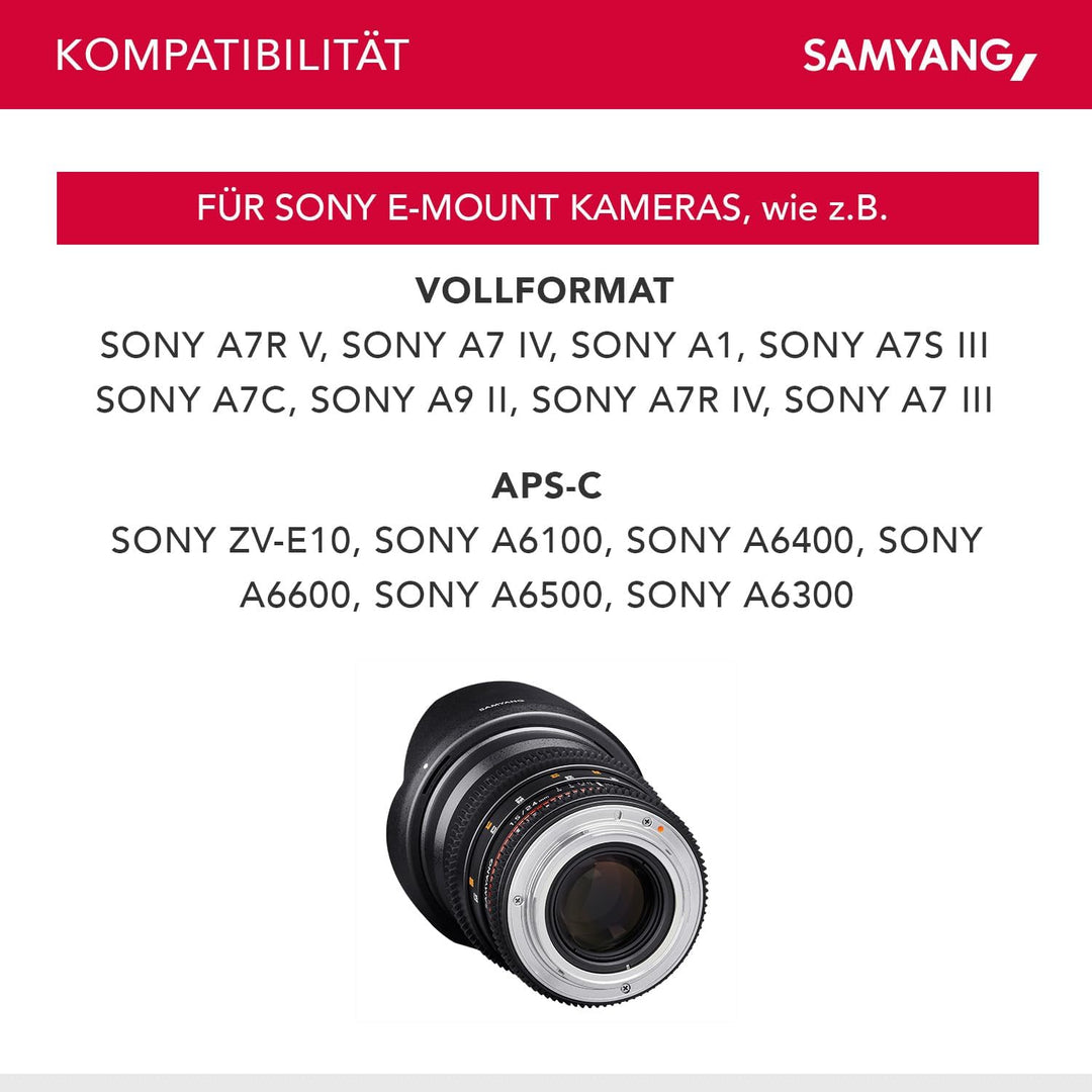 Samyang 24/1,5 Objektiv Video DSLR II Sony E manueller Fokus Videoobjektiv 0,8 Zahnkranz Gear, Weitw