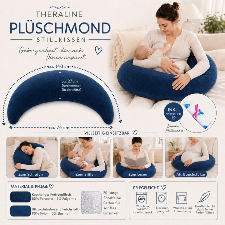 Kinderhaus Blaubär Set Theraline Plüschmond Stillkissen &amp; Bauchstützkissen mit Stoffwindel Schmuse-