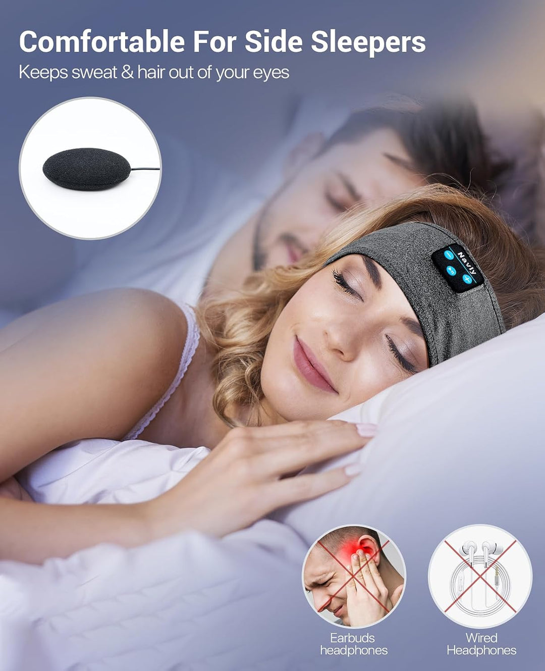 Navly Schlafkopfhörer Bluetooth Stirnband Kopfhörer Schlafkopfhörer für Seitenschläfer, gemütliche B