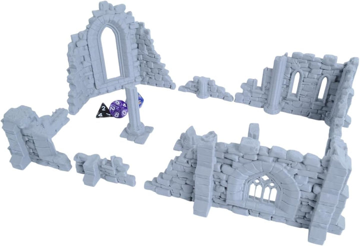 9er Set Klosterruinen für Tabletop – 28mm &amp; 32mm Gelände Gotische Ruinen, 3D-Druck aus PLA-Kunststof