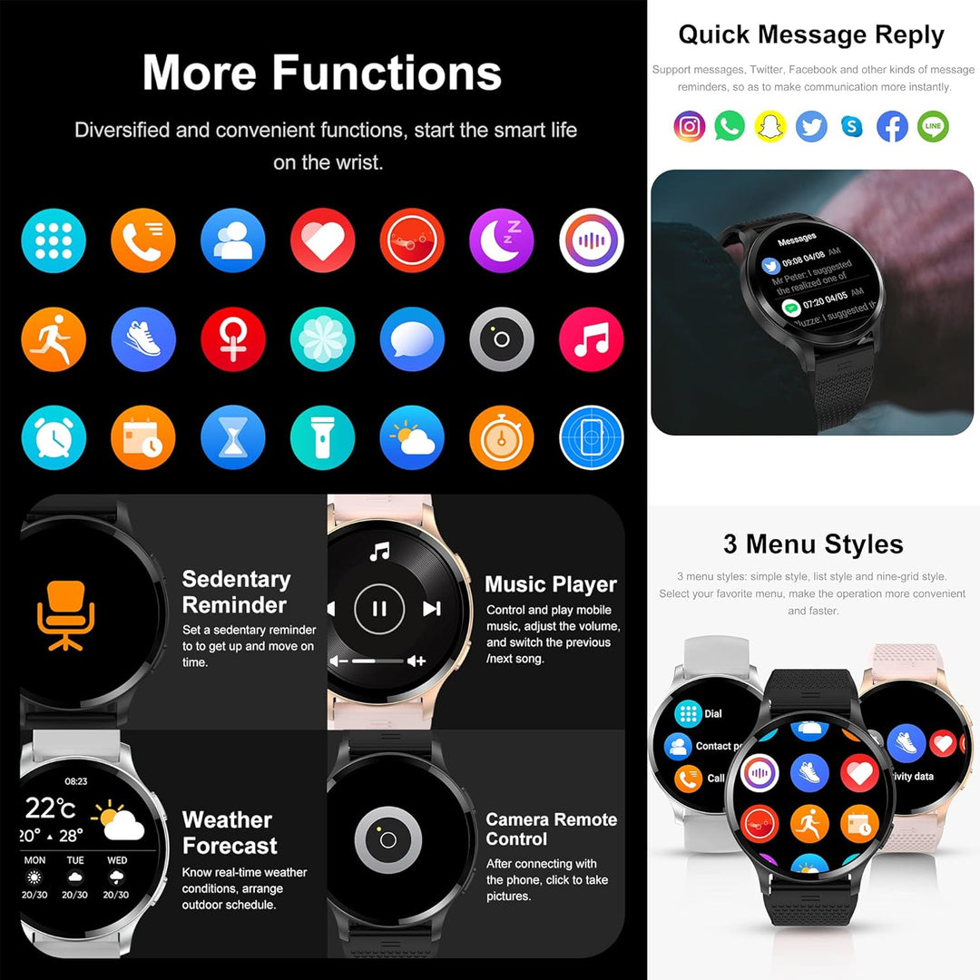 Smartwatch Herren mit Telefonfunktion 1,43" HD Voll Touchscreen Uhren Fitness Tracker 15 Sportmodi A