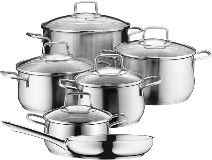 WMF Brilliant Topfset Induktion 6-teilig, Kochtopf Set mit Glasdeckel, Cromargan Edelstahl satiniert