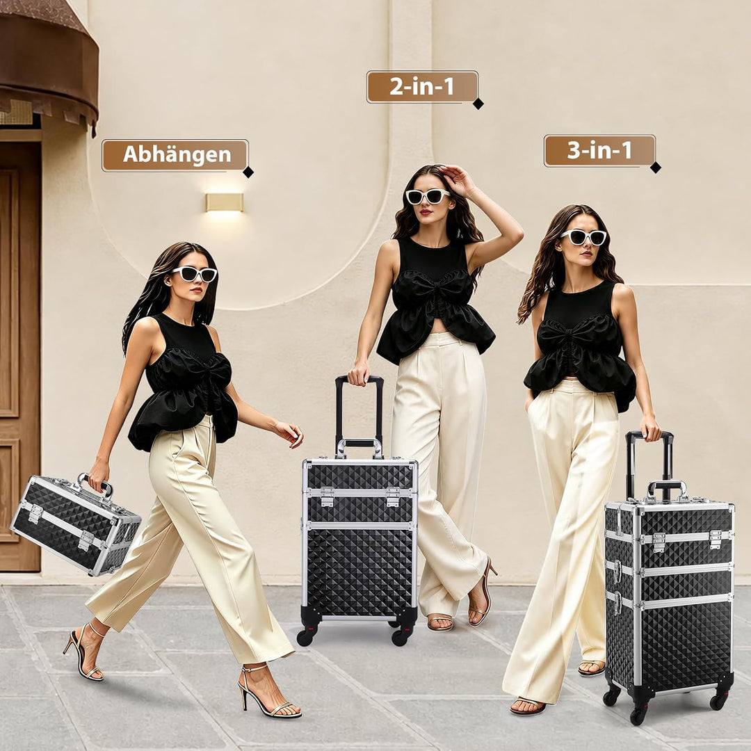 Make up Koffer Kosmetikkoffer Trolley Kosmetik Trolley 3-in-1 Schminkkoffer mit Rollen Friseurkoffer