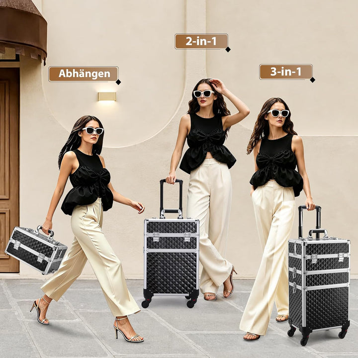Make up Koffer Kosmetikkoffer Trolley Kosmetik Trolley 3-in-1 Schminkkoffer mit Rollen Friseurkoffer