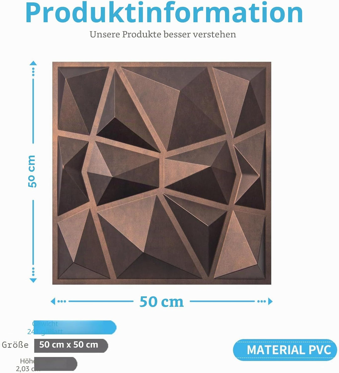 Art3d Texturen 3D Wandpaneele Antik Kupfer Diamant Design für Innenwand Dekor Packung mit 12 Fliesen