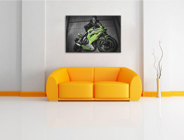 Pixxprint Bike mit Model 100x70cm Leinwandbild Wandbild Kunstdruck, 100x70