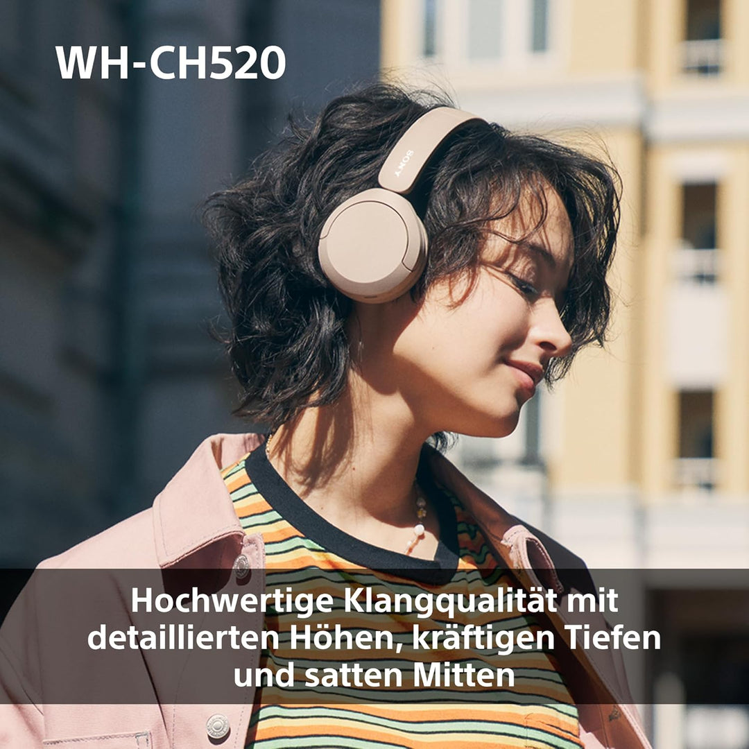 Sony WH-CH520 Kabellose Bluetooth-Kopfhörer - bis zu 50 Stunden Akkulaufzeit mit Schnellladefunktion