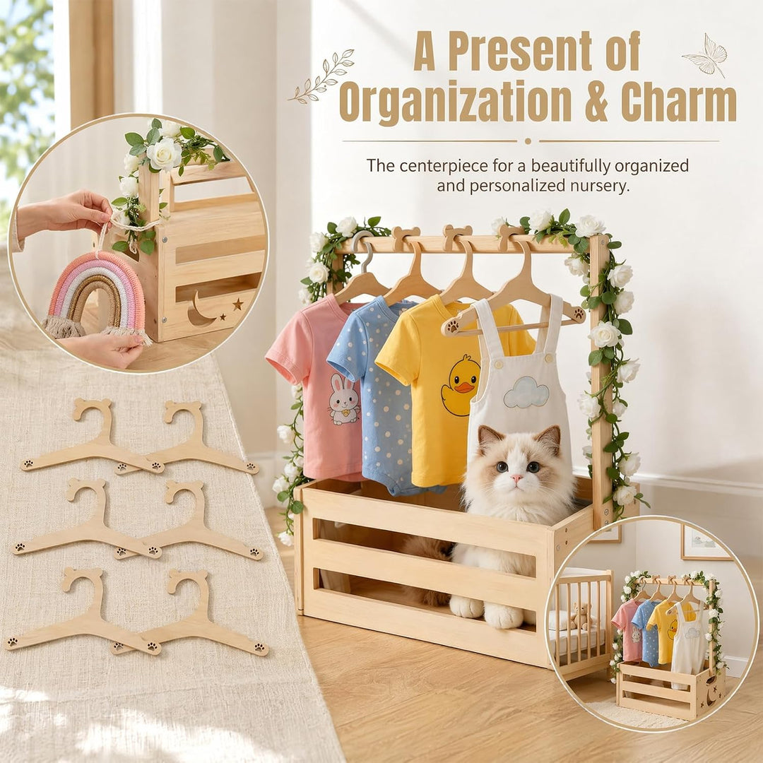 Holz Babyparty Kiste Kleiderbügel Praktische Baby mit Griff, Kinder Kleiderbügel und Girlande -Aufbe