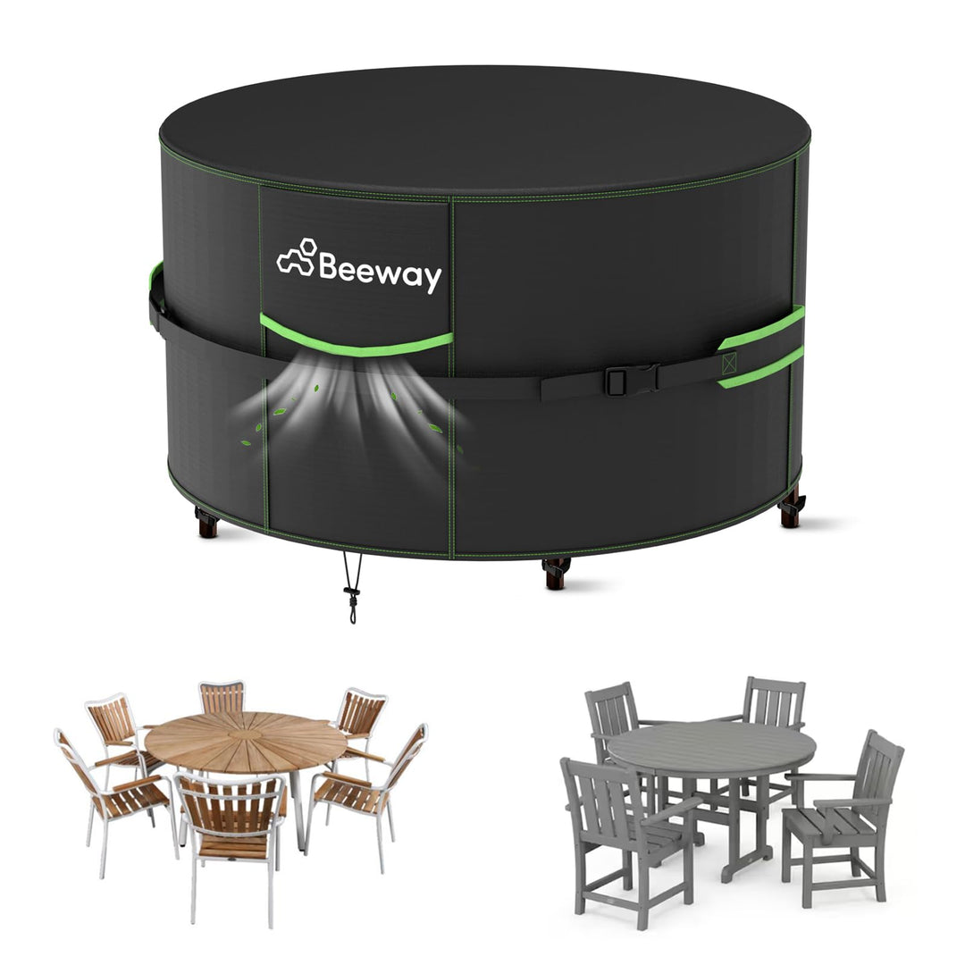 BEEWAY Gartenmöbel Abdeckung Wasserdicht V2.0 Φ190x82cm Rund, Schutzhülle Abdeckplane für Gartentisc
