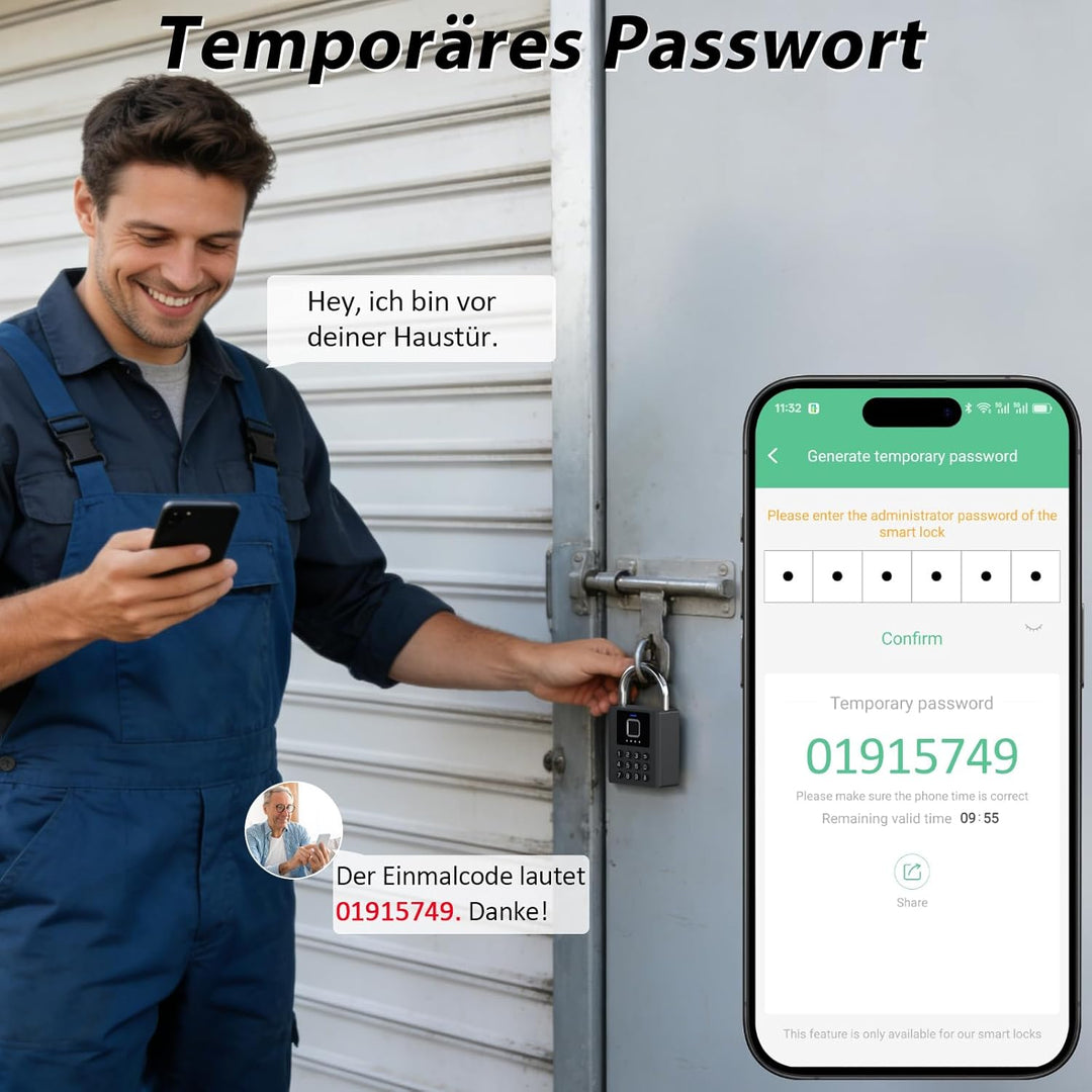 Fingerabdruck Vorhängeschloss Outdoor eLinkSmart Zahlenschloss mit 9-Tasten-Code, Bluetooth App-Steu